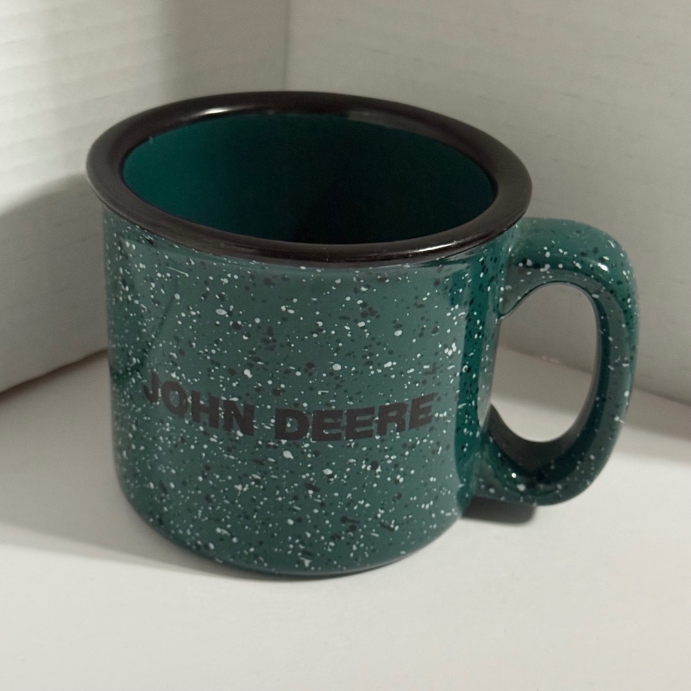 John‎ Deere Coffee Mug Speckled Green Camping Cup Novelty Farmhouse Decor